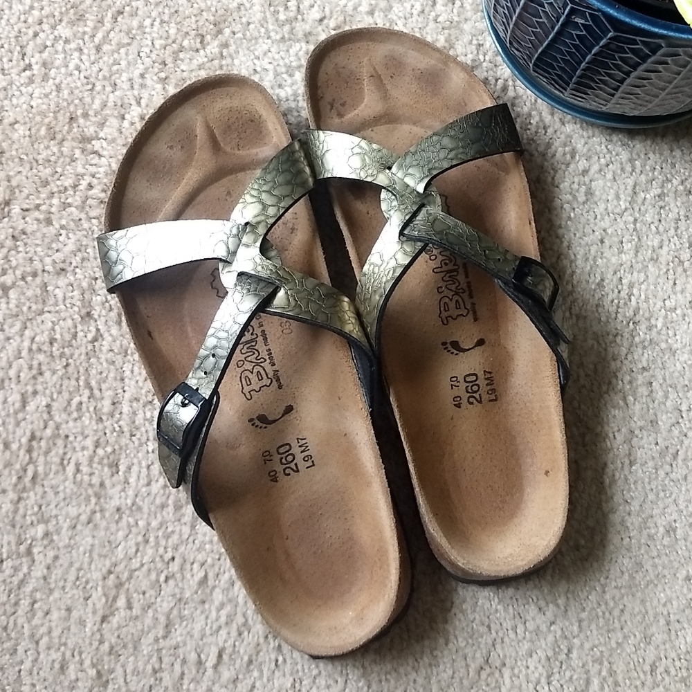 Birkenstock Sylt Birkis Bronze Snake 2 Strap Sandals Size Ladies 9 Narrow
